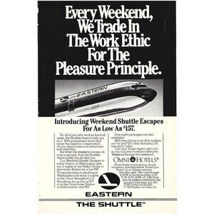 Eastern Airlines the Shuttle Weekend Escapes 1980s Vintage Print Ad